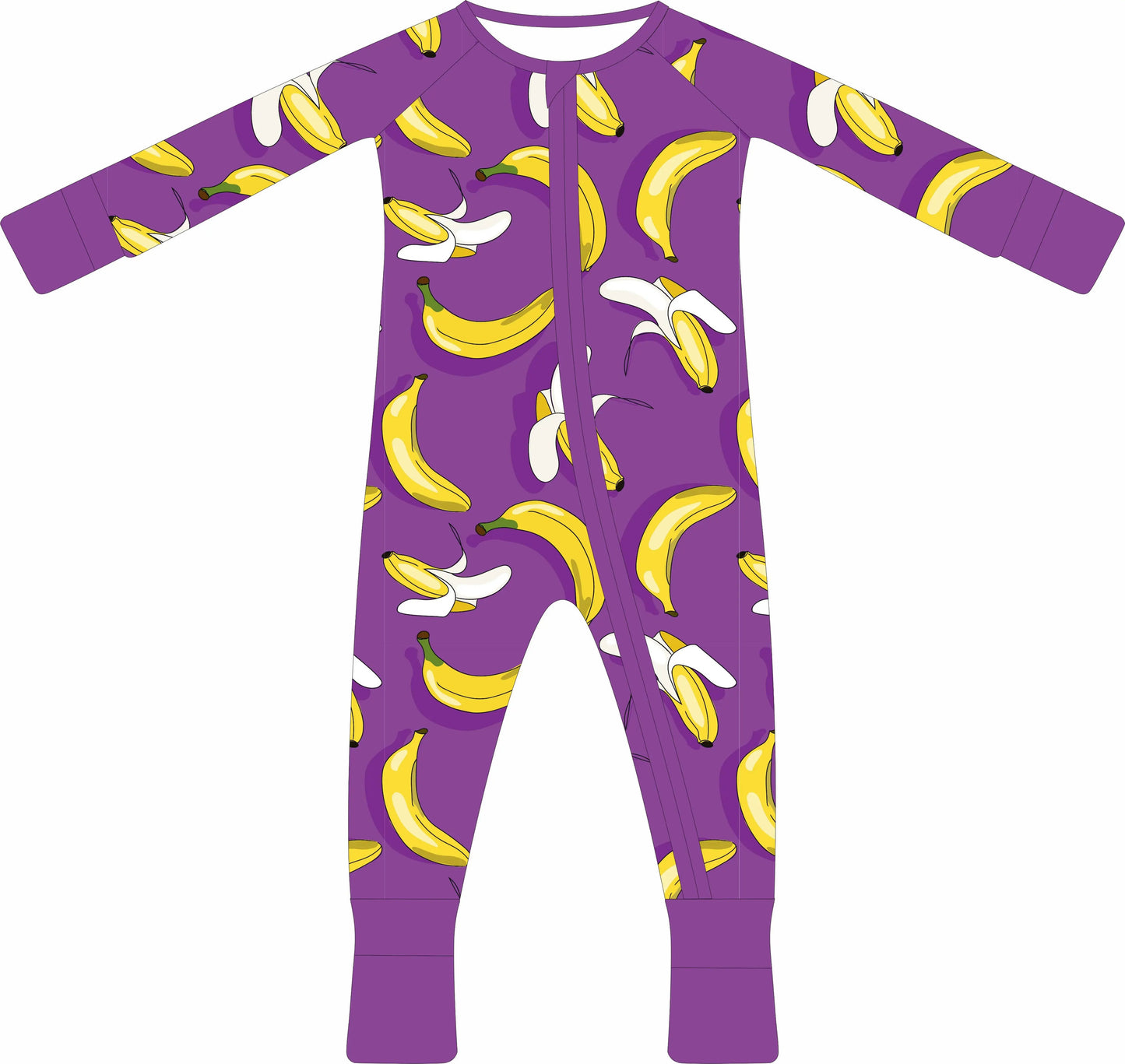 Long sleeve bamboo Zip-Up Romper banana