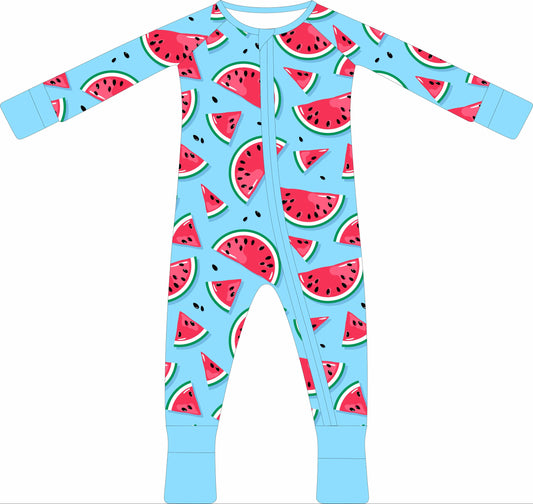 Long sleeve bamboo Baby Zip-up Romper! (Pre-order) watermelon