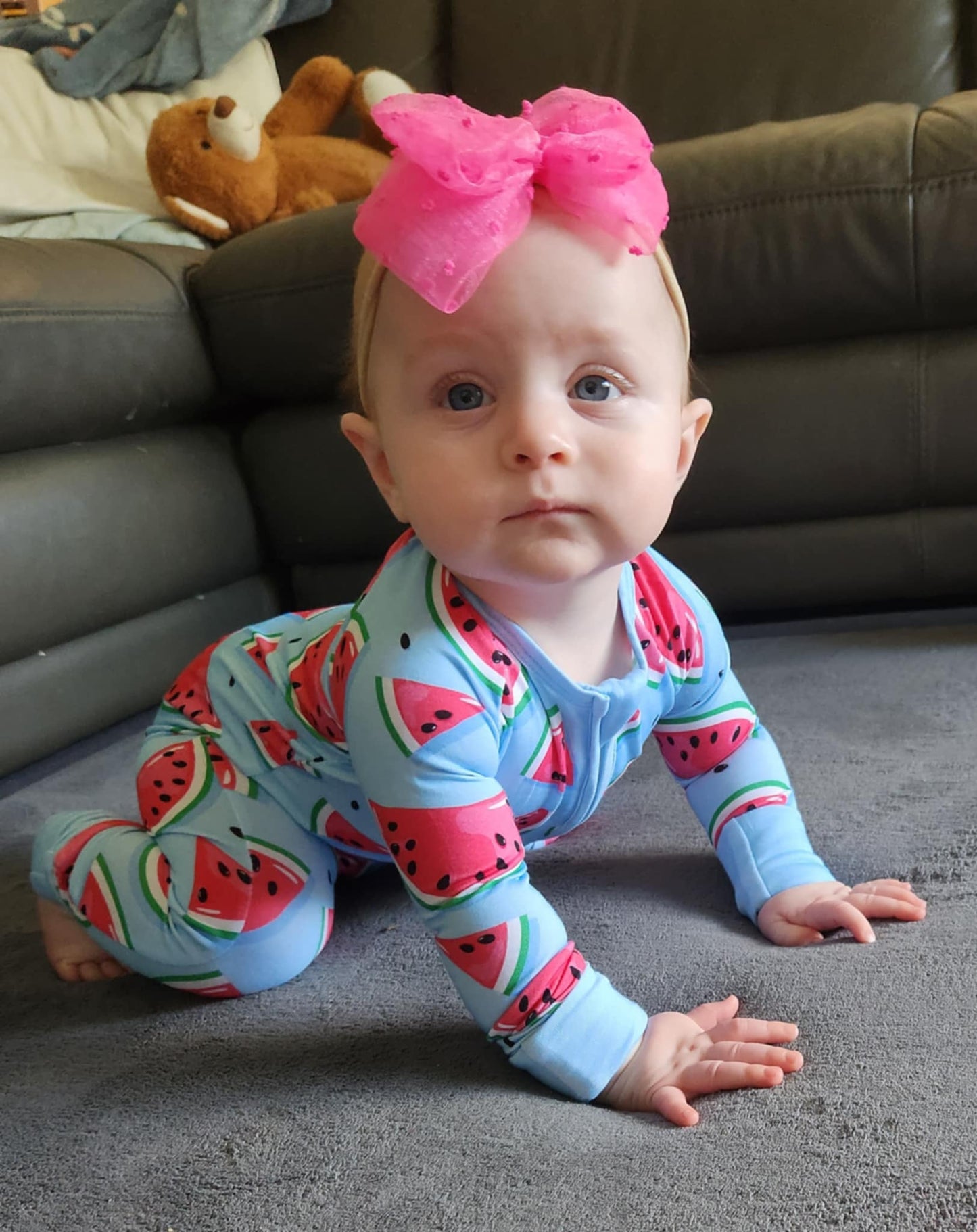 Long sleeve bamboo Baby Zip-up Romper! watermelon