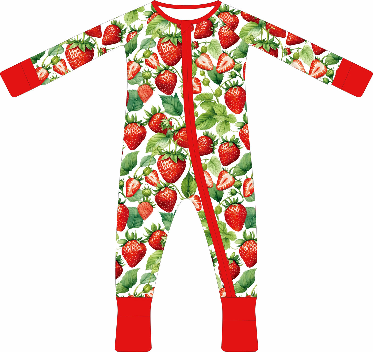 Long sleeve bamboo Zip up Romper (pre-order) strawberry